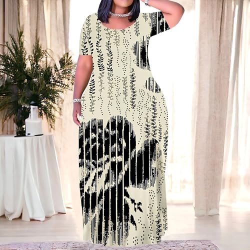 Image of PinkPatty Plus Size Maxi Dress for Women Summer Casual Short Sleeve Tshirt Dresses with Pockets (XL-6XL)