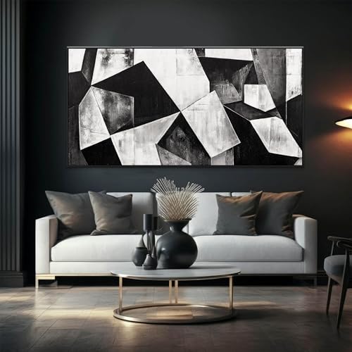 Large Abstract Wall Art Black And White Wall Art Geometric Color Block Line Wall Painting Artwork Canvas Art Wall Decor Simple Picture Artwork For Living Room Bedroom Office Home Wall Decor 29"X 58"With Framed by TAIJXAGSG - Image 5
