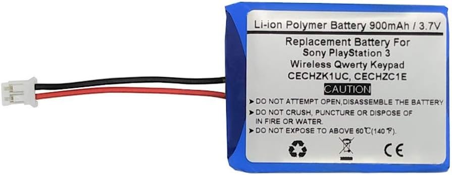 900mAh 3.7V Replacement Battery for Sony PS3 Wireless QWERTY Keypad, PlayStation 3 Wireless QWERTY Keypad, CECHZK1UC, CECHZC1E, MK11-2903, MK11-3023