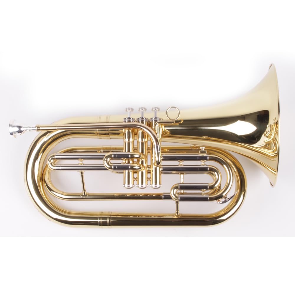 Marching Bariton in Bb, Basstrompete, Goldmessing Mundrohr Edelstahl Ventile