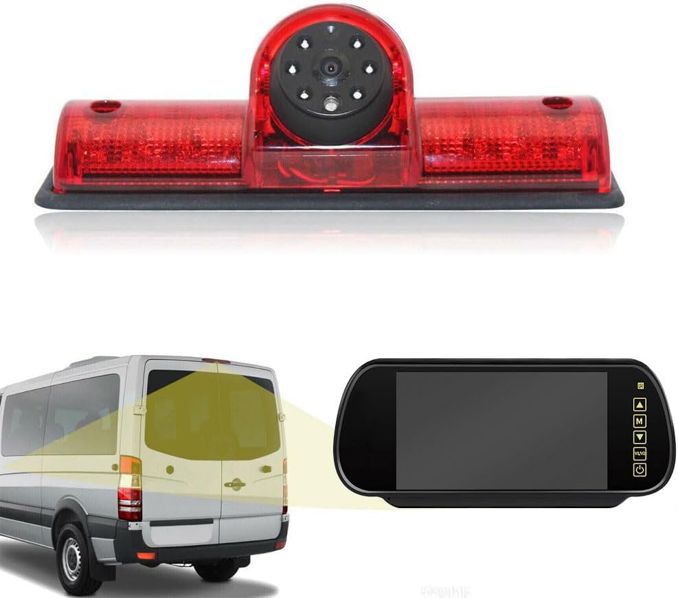 1280 * 720 Pixel Third Roof Brake Lamp Car Backup Camera Replacement for Nissan NV1500/2500/3500 S SV SL Cargo Vans Transporter 2011-2021 Waterproof Night Vision Reverse Parking+7" inch Mirror