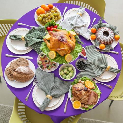 Image of Ragnhild 16 Pack Purple Plastic Tablecloth for Round Tables, Premium Decorative Purple Disposable Table Cloths for Parties, Bulk Round Party Table Cover for Birthday Anniversary Graduation, 84 Inch