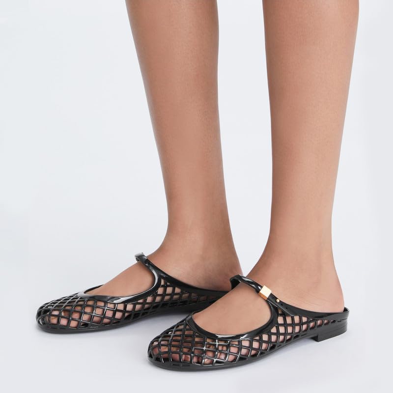 Clear Jelly Slide Sandals for Women Mary Jane Mules Breathable Closed Toe Flat Summer Slip On Mesh Slides for Woman - Image 2