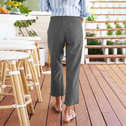 Linen Pants Women High Waisted Summer Casual Capris for Women 2025 Ladies Cropped Trousers for Seniors with Pockets4