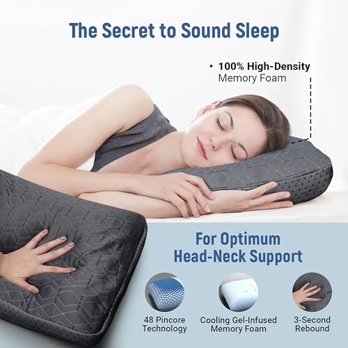 Image of LA VERNE Cooling Gel Infused Pincore Technology Breathable Memory Foam Pillow with 3S Rebound| Cool Gel Cervical Support for Neck & Shoulder Relief (1, Grey, Standard)