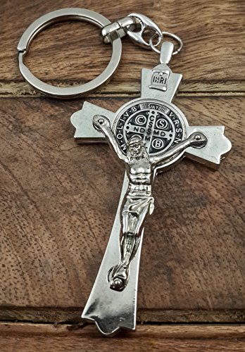 Saint Benedict Evil Protection Medal Metal Cross Keychain Faith Key Holder From Jerusalem Protective Benedictus Charm 3" #TOP1