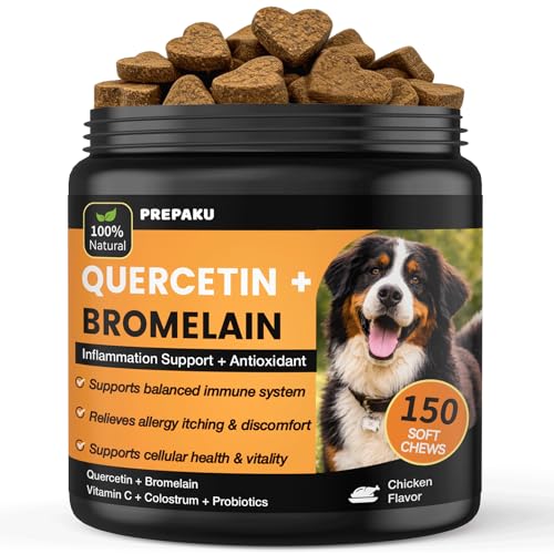 Quercetin with Bromelain for Dogs - Allergy & Itch Relief Chews with Colostrum & Probiotics - Supports Immune System Relieves Itchy Skin & Paw Licking - Anti-Inflammatory Antioxidants -150 Soft Chews
