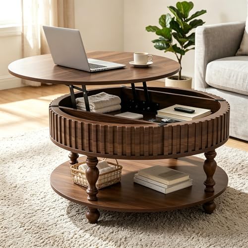 ADORZ 31.5" Round Lift Top Coffee Table Walnut