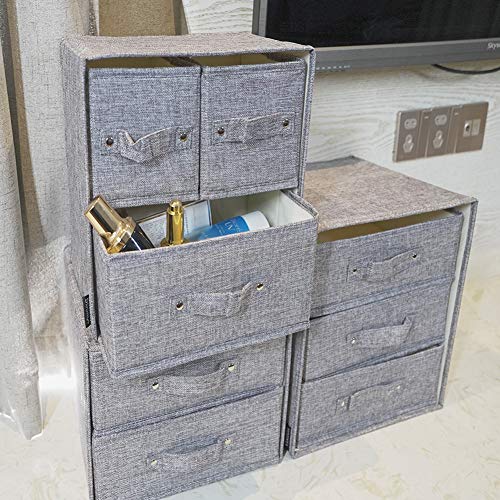 RIHUD Fabric Stroage Box mit Deckel Faltbare Schublade Trennwände Veranstalter Garderobe Organizer Schubladeneinsätze Unterwäsche Aufbewahrungsboxen Schrank für Socken, BHs, Krawatten (Grau, C)
