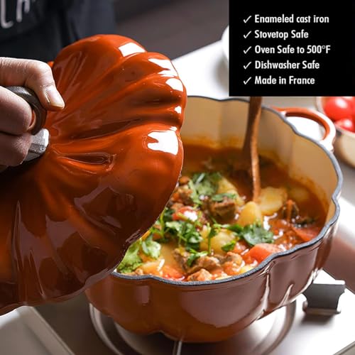 4qt Pumpkin Cocotte,Pumpkin Cast Iron Dutch Oven,3.7l Pumpkin Shape Cooking Pot Enamel Pot,pumpkin Pot With Lid,stew Pot Soup Pot,serves 3-5,halloween Thanksgiving Decor Pot Gift - Image 3