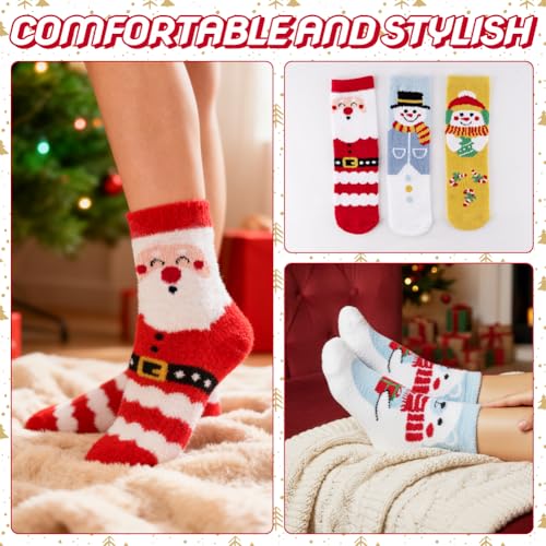 Image of Labeol 5 Pairs Christmas Fuzzy Socks for Women Gifts,Funny Cute Cozy Fluffy Thermal Winter Warm Fuzzy Socks