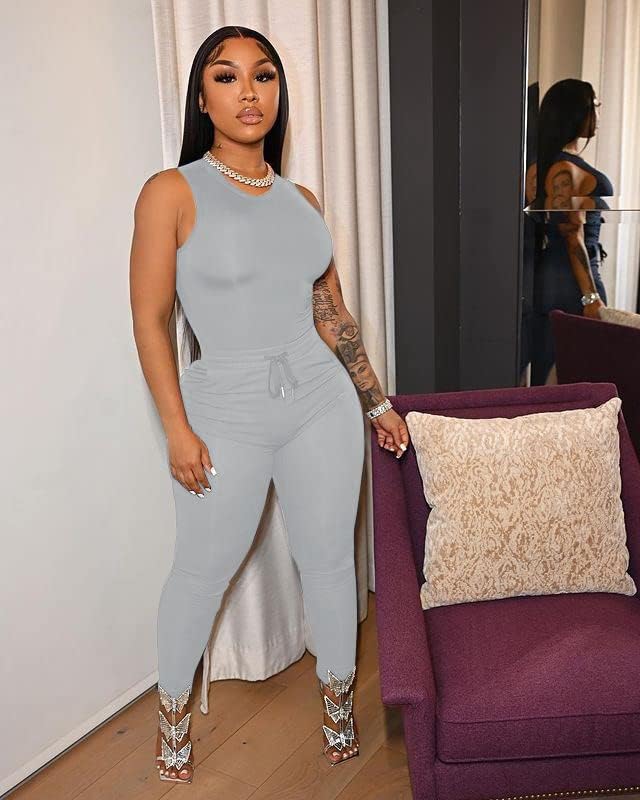 TOPSRANI Womens Two Piece Outfits Bodycon Tracksuit Sweatsuits Solid Jogger Biker Workout Gym Lounge Short Sleeve Pant Sets - Image 4