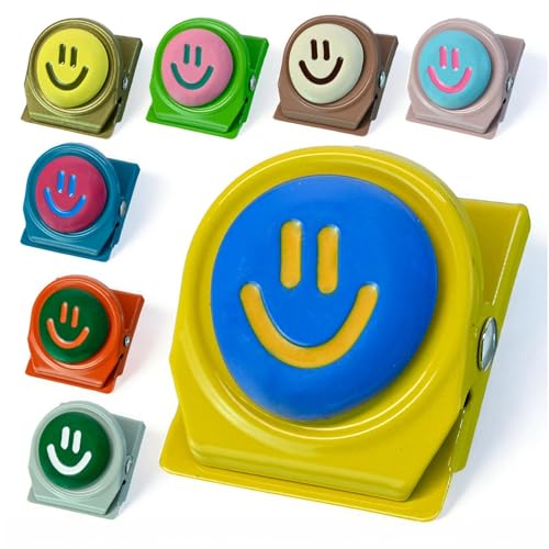 8Pcs Colorful Magnetic Clips – Palette Happy Face Fridge Magnets Set for Artwork Display, Whiteboard, Locker & Family Organization