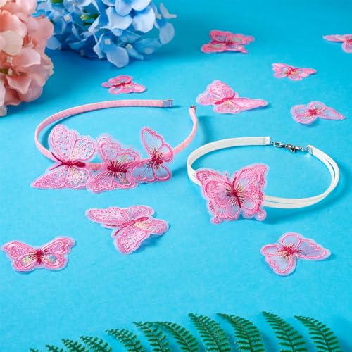 Crafans 40Pcs Butterfly Lace Patches Pearl Pink Butterfly Embroidery Sew on Patch Badges Dress Sewing Insect Embroidered Applique Patches Craft for Sewing Project - Image 2