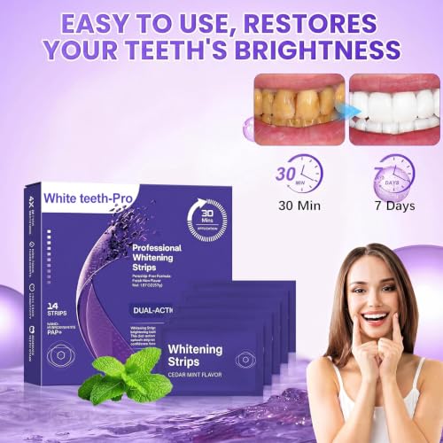 Image of Advanced Purple Teeth Whitening Strips, 28-Day Premium Color Correcting System, Peroxide-Free & Enamel-Safe Tooth Whitener for Sensitive Teeth, Luxury At-Home Smile Care (2 Boxes)