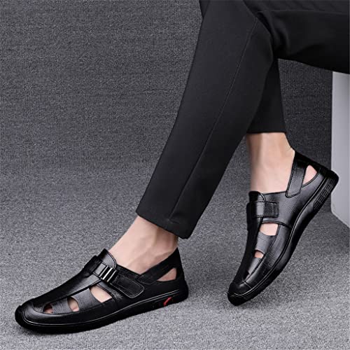 Leather Men Sandals Men Business Dress Sandals Handmade Leather Shoes Men Sandalias(White-Patch Five-Pointed star4,42 Code)2