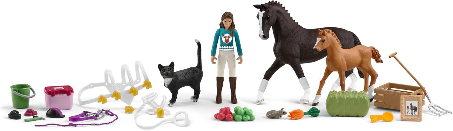 schleich Horse Club | Adventskalender Horse Club 2025 – 99092 | mit beweglicher Figur Lisa, 2 Pferdefiguren, Katze, Zaumzeug & vielem Zubehör | Geschenkidee für Kinder ab 5 Jahren | 36 Teile