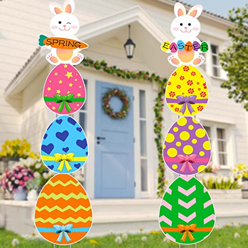 59.5 Inch Easter Decorations Outdoor Easter Egg And Bunny Yard Signs Spring Easter Signs With Metal Stakes Easter Lawn Sign Decor For Easter Party Garden Patio #TOP4