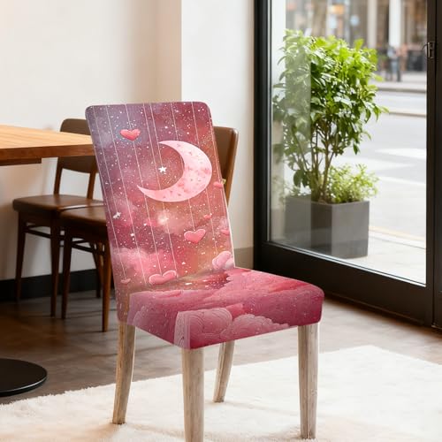 Image of Nuxovilar Pink Moon Star Heart Stretch 23.6x70in 4PCS Chair Covers