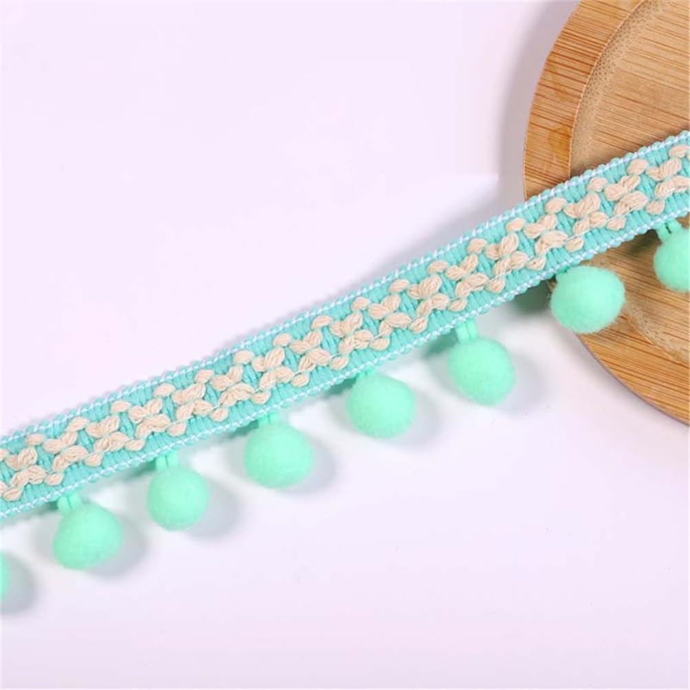 2 Yards 2.8 cm Colourful Pom Poms Tassel Trim Pompom Trim Pompom Ribbon Fringe Ribbon Pom Pom Fringe Bobble Lace Ribbon Tassel Trim Band for Sewing (Light Green)