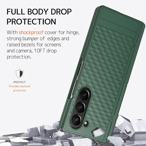 Image of Kapa Geometric S Pen Holder Hinge Protection Back Cover for Samsung Galaxy Z Fold6 / Fold 6 | Slim Shock Proof Case with Inbuilt Glass & S Pen Slot (Green)