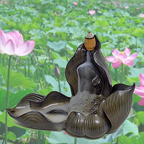 Amazon｜倒流香のお香立て 倒流香炉 蓮開花(はすかいか) 瞑想に 陶器