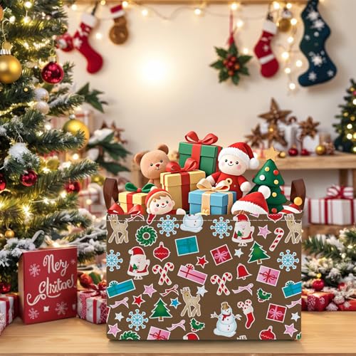 Image of Empty Large Christmas Basket for Gifts Women Collapsible Storage Bin Kids Toy Box Holiday Decor (Santa Claus Snowman Brown)