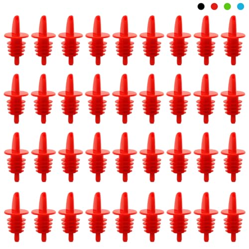 Plastic Liquor Bottle Pourers 36 Pack Classic Bottle Pourers for Alcohol, Leak-Proof, Dishwasher-Safe Pour Spouts for Liquor Bottles (Red)