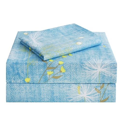 Image of JSD Blue Floral Print Twin Sheet Set Deep Pocket | 3 Piece Soft Botanical Microfiber Sheets, OEKO-TEX Certified, Easy Care