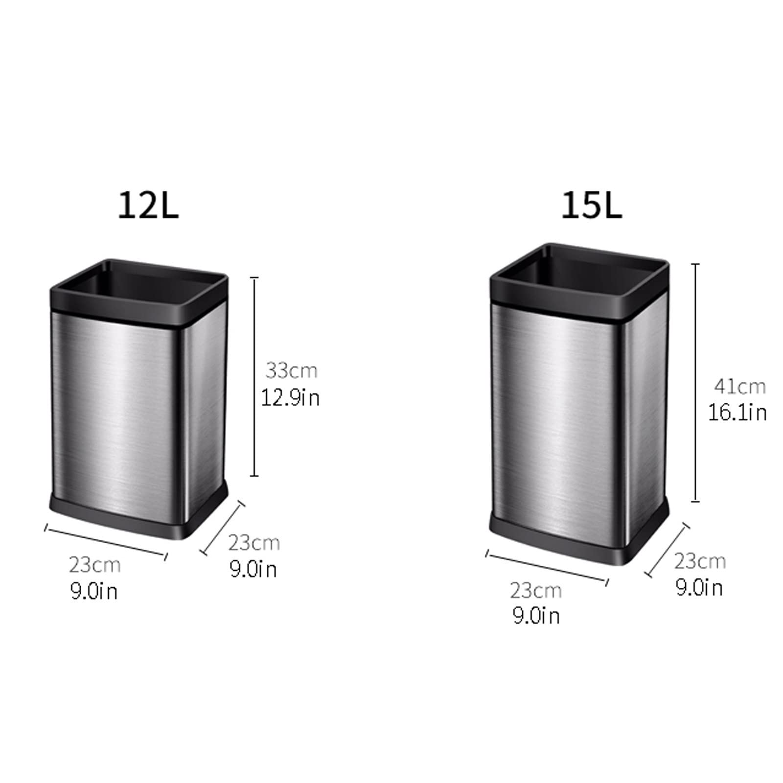 DFEDHF Trash and Recycling Bin 12l/15l/18l/25 Kitchen Bathroom Toilet Stainless Steel Garbage Cans Home Uncovered Large Living Room Simple Garbage Cans Office Waste Paper Basket Offi