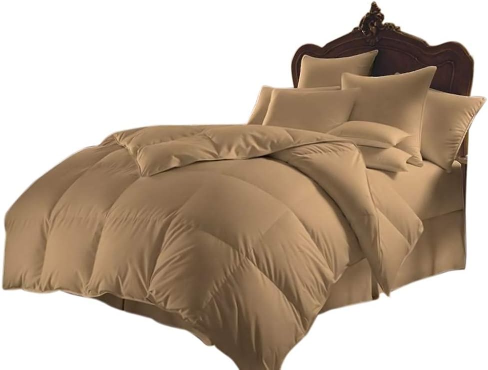 Box Stitched Fluffy Comforter - 800 Thread Count 100% Egyptian Cotton Comforter - 1 PC Cotton Comforter Only - Soft Wrinkle Free - Size -Full/Queen - Color - Taupe Solid