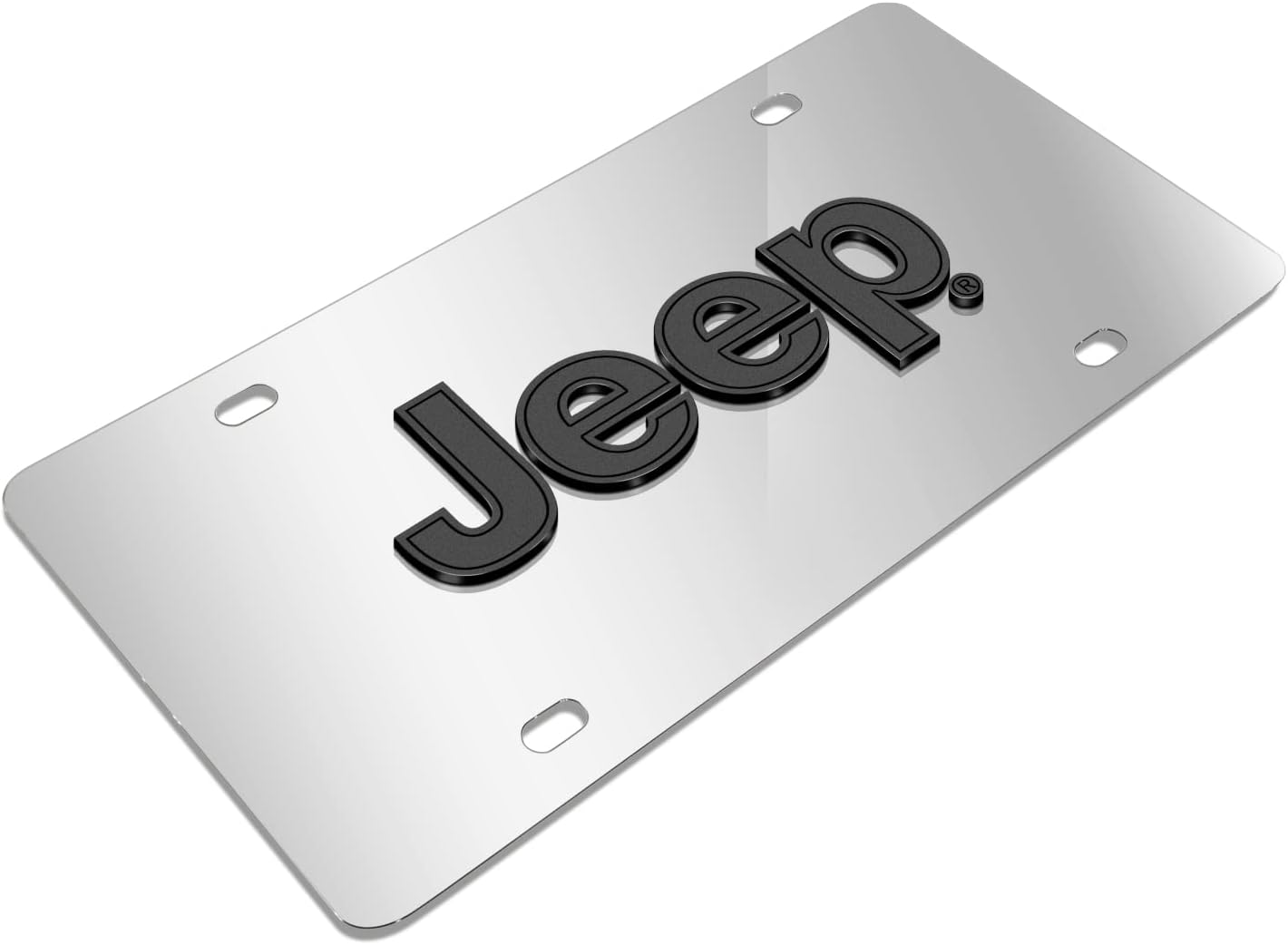 iPick Image for Jeep 3D Dark Gray Logo on Mirror Chrome Stainless Steel License Plate - Official Licensed