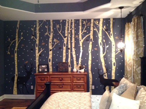 Innovative Stencils Birch Tree Wall Decal Forest With Snow Birds And Deer Vinyl Sticker Removable (9 Trees) #1161 (White Trees - Dark Gray Animals, 96" (8Ft) Tall) #TOP6