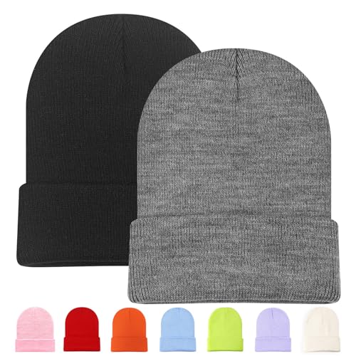 DASSNANE 2 PCS Beanies Hats Multiple Colors Available Stocking caps for Women, Ski Hat Winter Knitted Hat Elasticity Soft Black and Gray