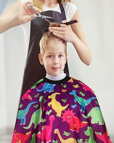 Kids Barber Cape with Neck Duster Brush, Professional Salon Hair Cutting Cape with Adjustable Snap Closure(Cartoon Dinosaur) - Thumbnail 5