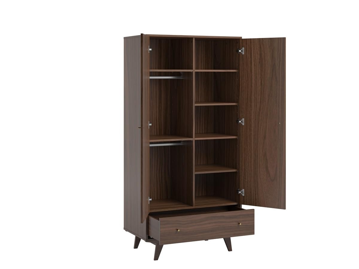 Babyzimmer Kinderzimmer komplett Set Maddy Weiß Walnuss Schrank Kommode Bett (Walnuss)