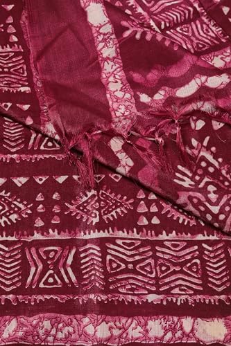 Image of Cotton Silk Printed Dupatta with Tassel Border - Block & Bagru Print - Soft, Lightweight