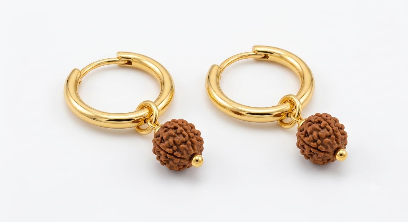 (1 pair) anti tarnish golden lord shiv mahadev rudraksha earrings bali drop dangle hoop stud for men, women, boys & girls religious spiritual jewellery gift for daily wear