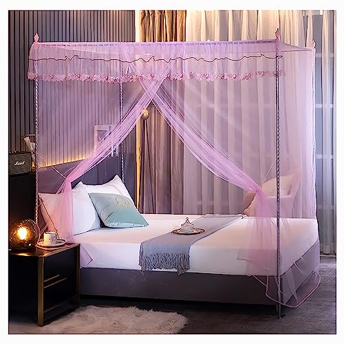 Lit à baldaquin rose en acier pour décoration de chambre romantique