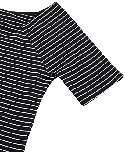 Camiseta Básica Listrada, Hering, Feminino, Preto/Branco, M