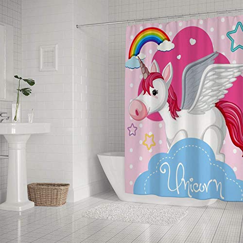 Rideau de douche licorne rose 180x180 cm en polyester imperméable avec 12 crochets - 3