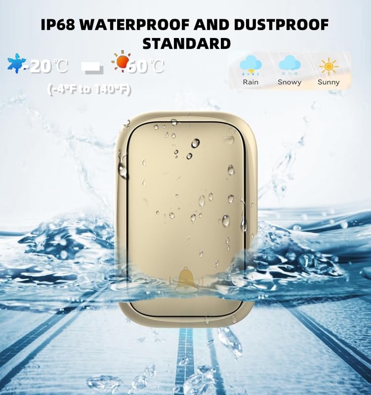 Genérico Timbre inalámbrico autoalimentado sin batería, IP68, Impermeable, Kit inalámbrico enchufable, 3 receptores, 60 timbres Fuertes, 5 Niveles de Volumen (0-120 dB), luz LED para el fre