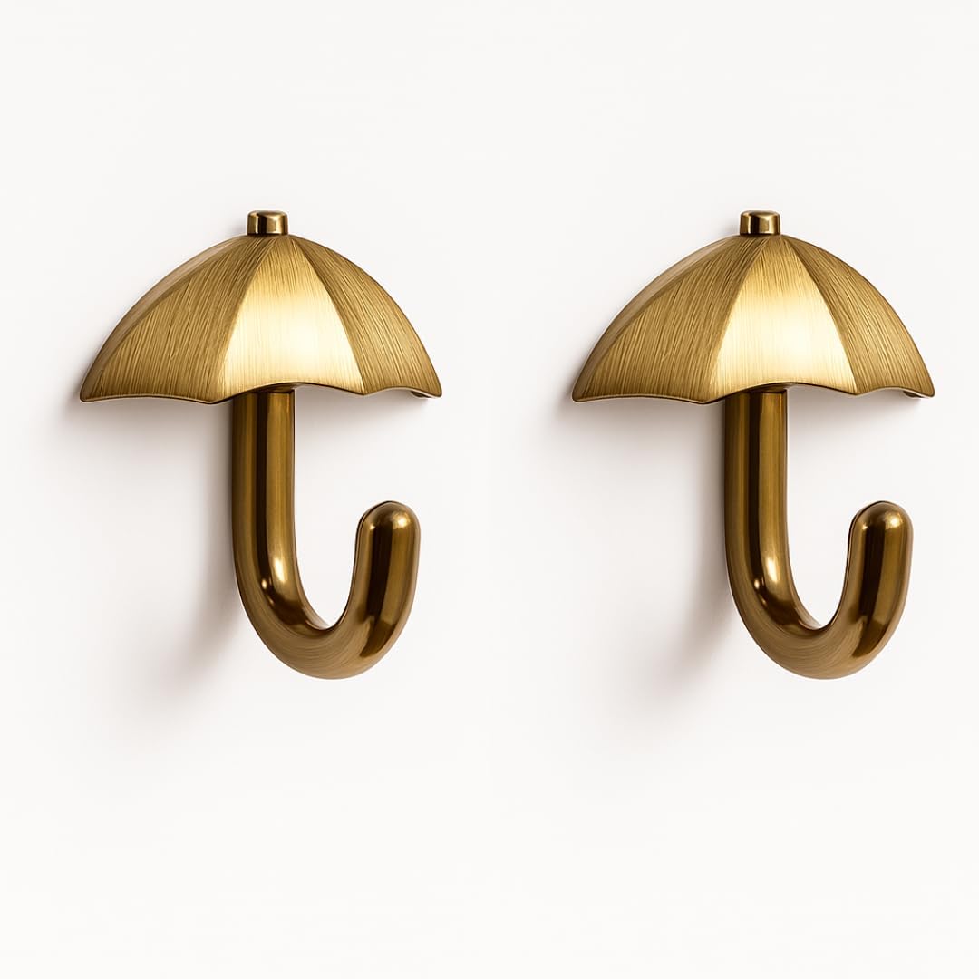 Metal Hooks for Wall 2 Pcs – Heavy Duty Umbrella Design Wall Hooks for Hanging | Towel, Clothes Hanger for Bathroom, Kitchen & Entryway | Antique Brass-image-32