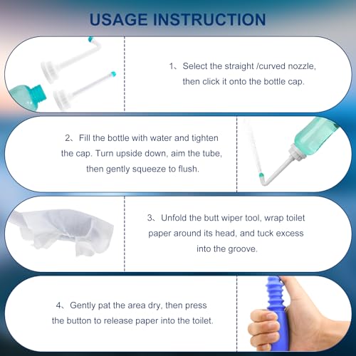 Foldable Toilet Aids Set for Wiping – 2PCS Personal Hygiene Kit with Collapsible Butt Wiper Tool & Dual-Nozzle Peri Bottle , Wiping Aid for Post-Surgery Recovery, Elderly and Travel Use (Blue, Ultra) - Image 5