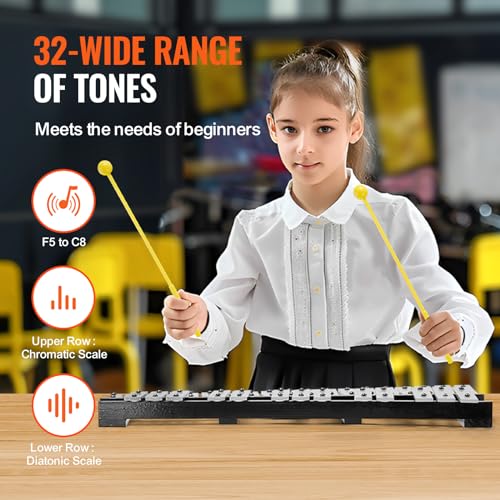 Image of VEVOR 32 Note Glockenspiel Xylophone Bell Kit, Percussion Instrument with Mallets, Drum Sticks and Carrying Bag, Professional Glockenspiel Xylophone Percussion Instrument Set for Adults & Students
