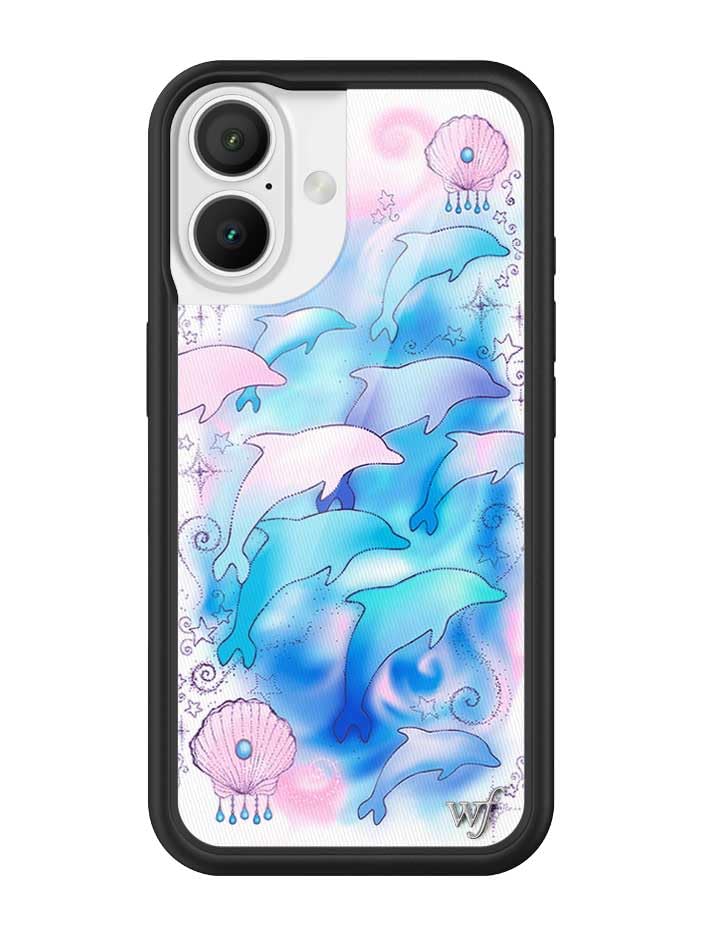 Image of Wildflower Cases - Compatible with iPhone 16 | Protective Black Bumper, 6.5ft Drop Test Certified, Women Owned Small Business | Ocean Shells Sea Aesthetic Trendy | Dolphin Dreams