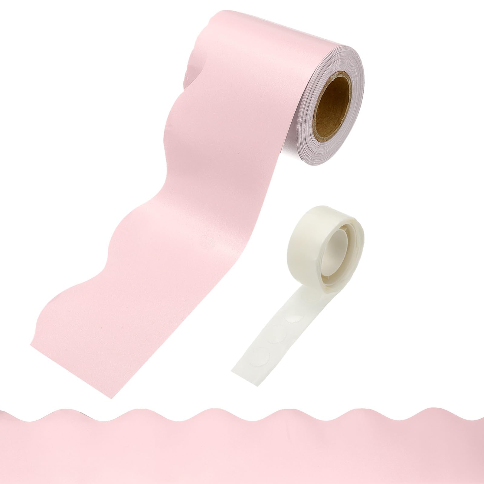 PATIKIL Bulletin Board Borders, 32.8ft Light Pink Border for Bulletin Board with Clear Sticky Dots Scalloped Trim for Office Party Classroom Decorations — image 1