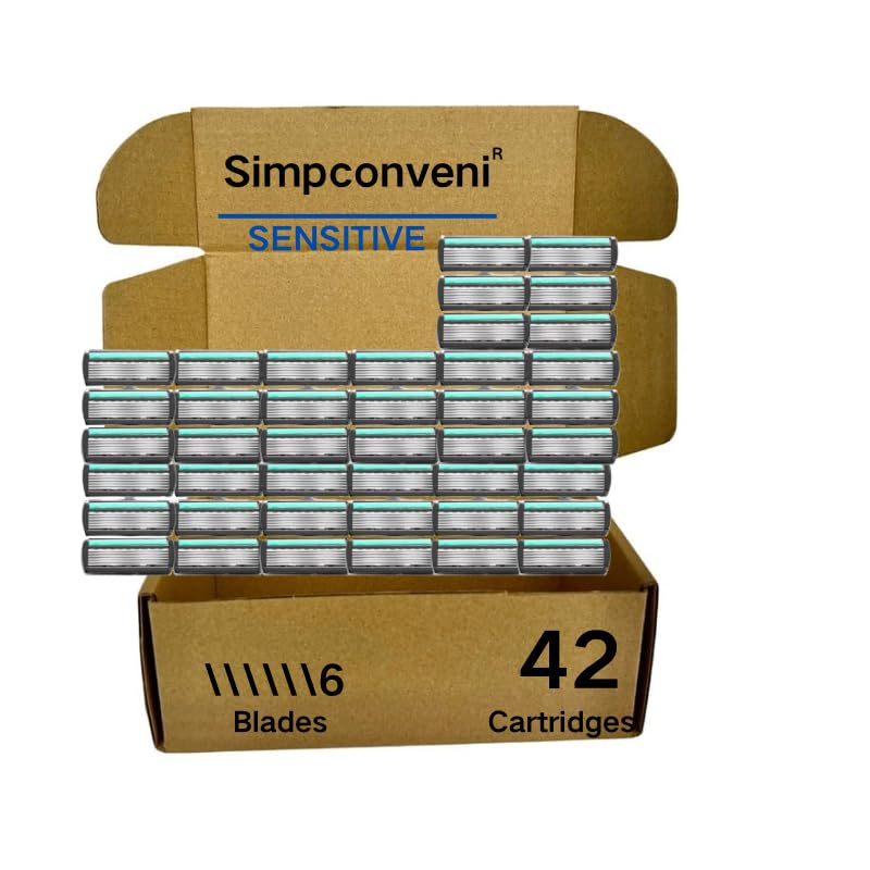 ALL-DAY SMOOTH: razor blades refills for men -6 blades compatible with all GilleteVector2 belonging to Simpconveni-Sensitive Skin Friendly, Non-Slip Design, 42 counts