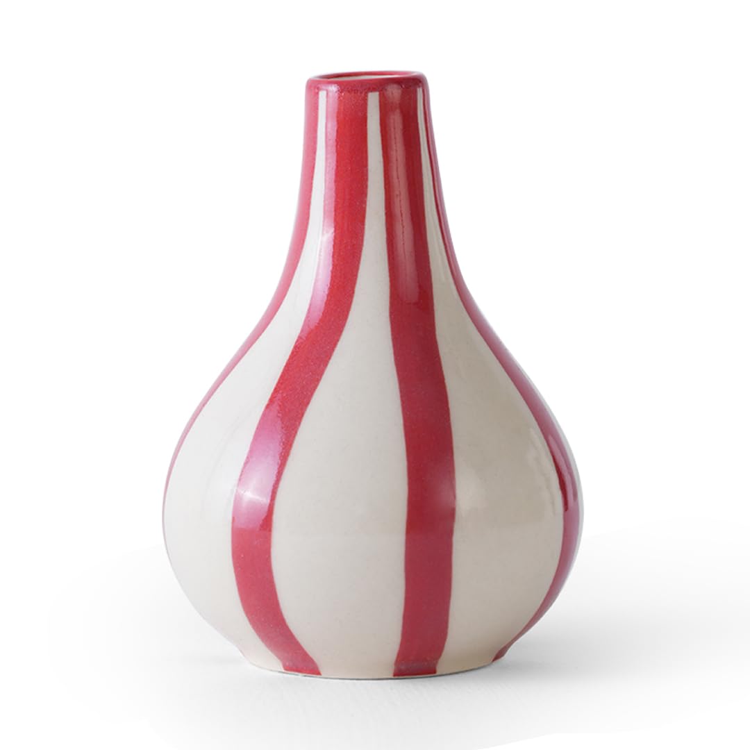 Red & White Striped Vase - Tulip Bud Ceramic Vase -4 Red & White Striped Vase - Tulip Bud Ceramic Vase -4