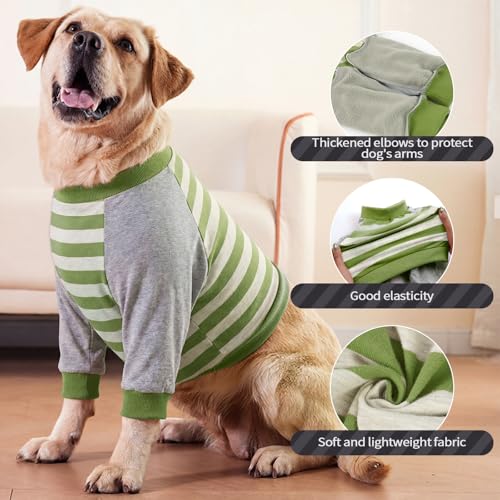 Image of FUAMEY Dog Recovery Sleeve with Elbow Protector,Dogs Shirt Stop Licking Joints,Pet Long Sleeve Suit Protecting Dog's Front Leg Arm Wounds Cover Skin Conditions Green Stripes M